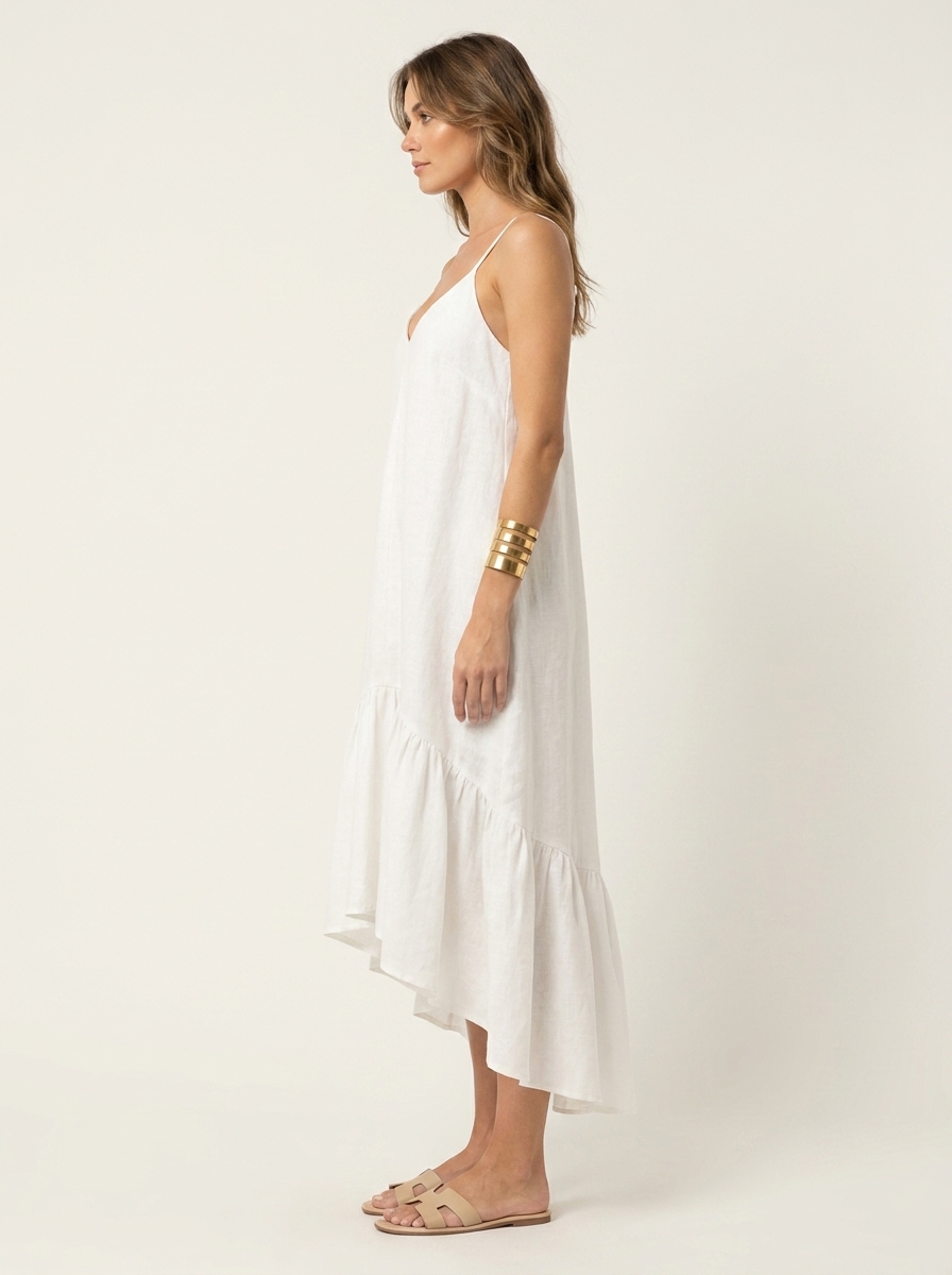 High Low Gathered Dress With Spaghetti Straps
