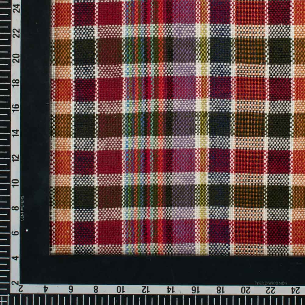 Check Multicolor Pure Khadi 300 GSM Handwoven Fabric