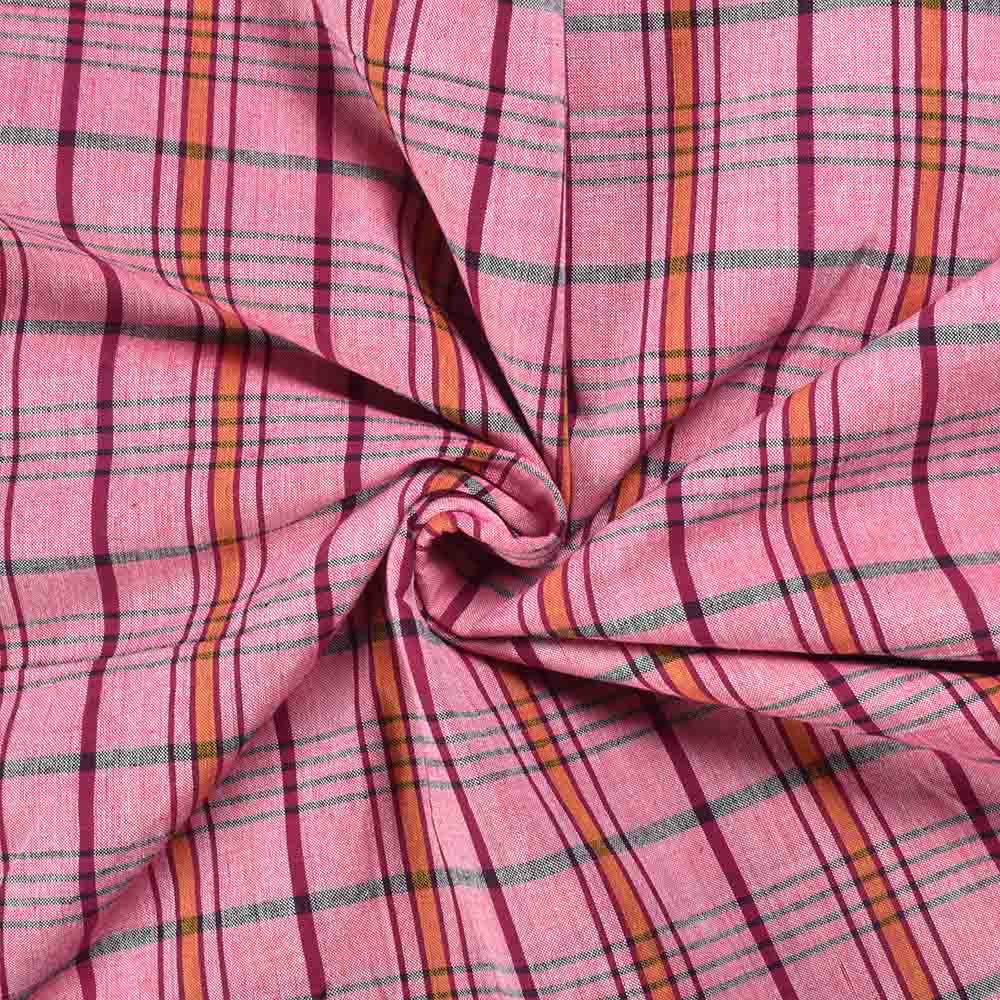 Check Multicolour 90 GSM Pure Cotton Handwoven Fabric