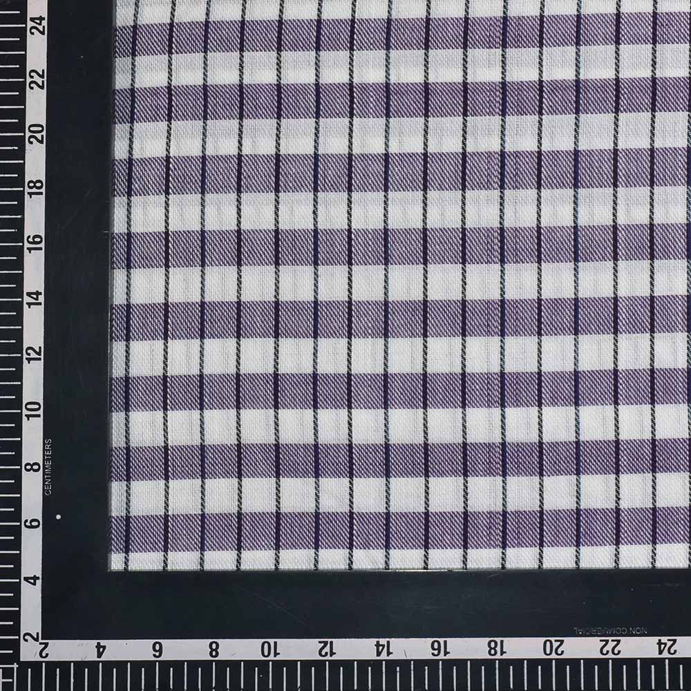 Check Twill White Purple Black Pure Cotton 100 GSM Handwoven Fabric
