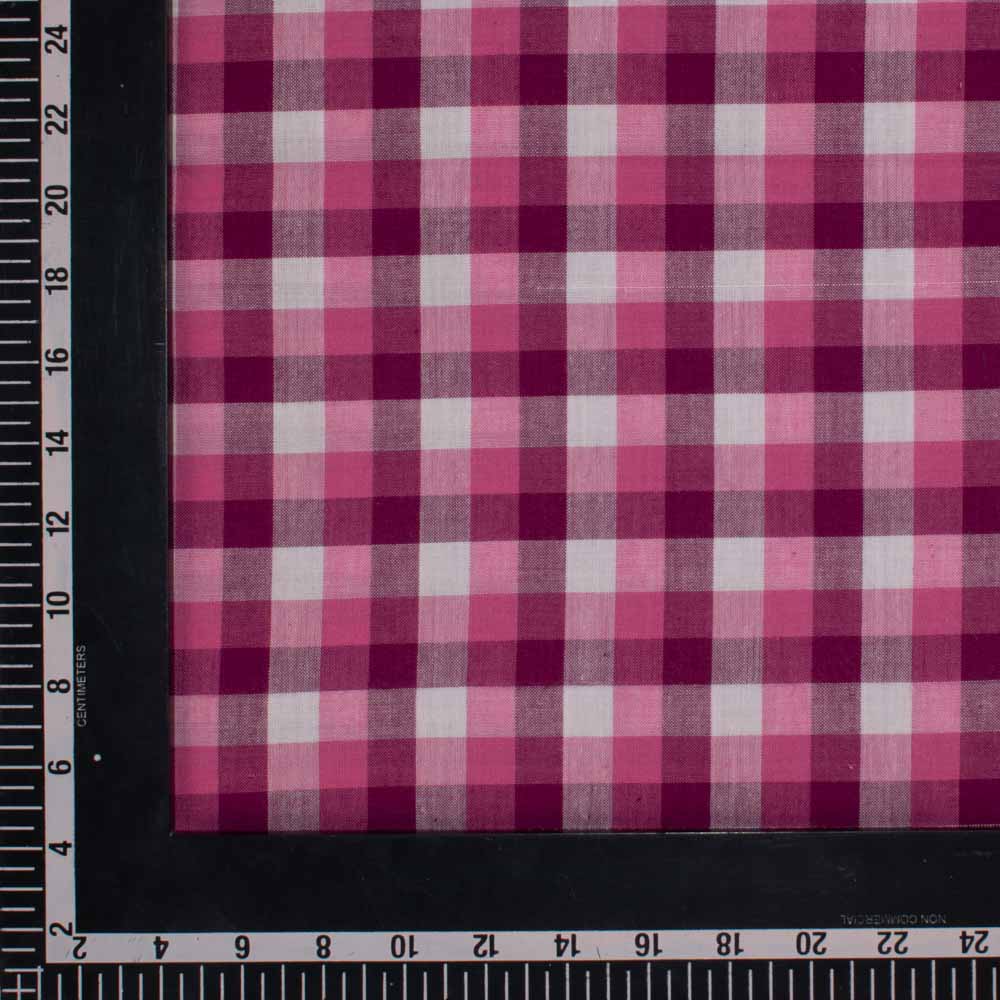 Check Pink White Pure Cotton 105 GSM Handwoven Fabric