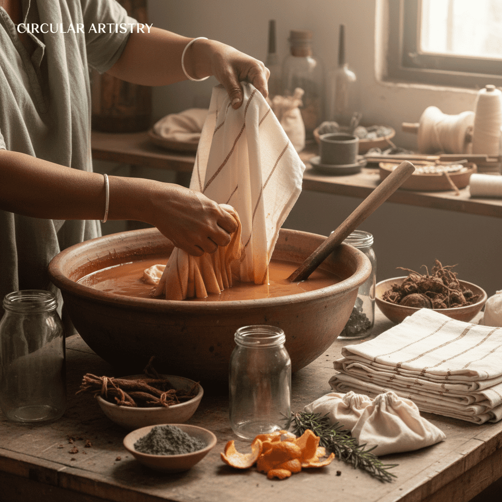 Recycled cotton saree strips reused in Khesh fabric to support zero-waste textile production