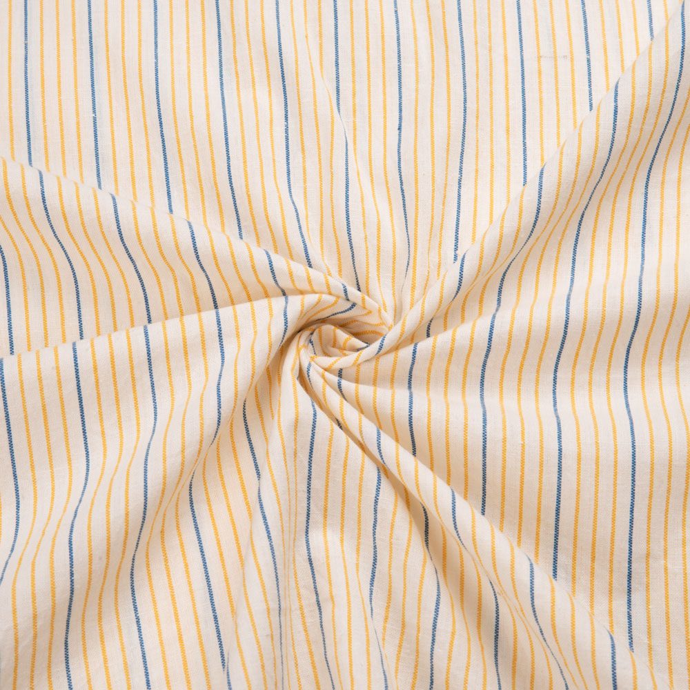 Pinstripe Yellow & Blue Pure Cotton 87 GSM Handwoven Fabric