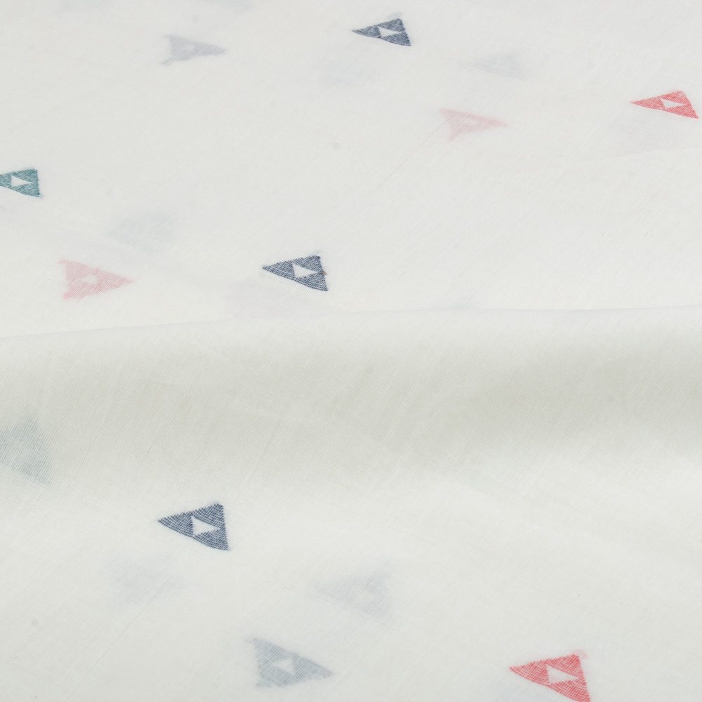 Triangle White Base Jamdani Pure Cotton 55 GSM Handwoven Fabric 61