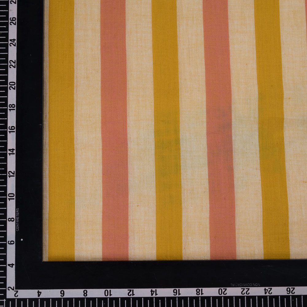 STRIPE ORANGE & PINK PURE COTTON 92 GSM HANDWOVEN FABRIC 204