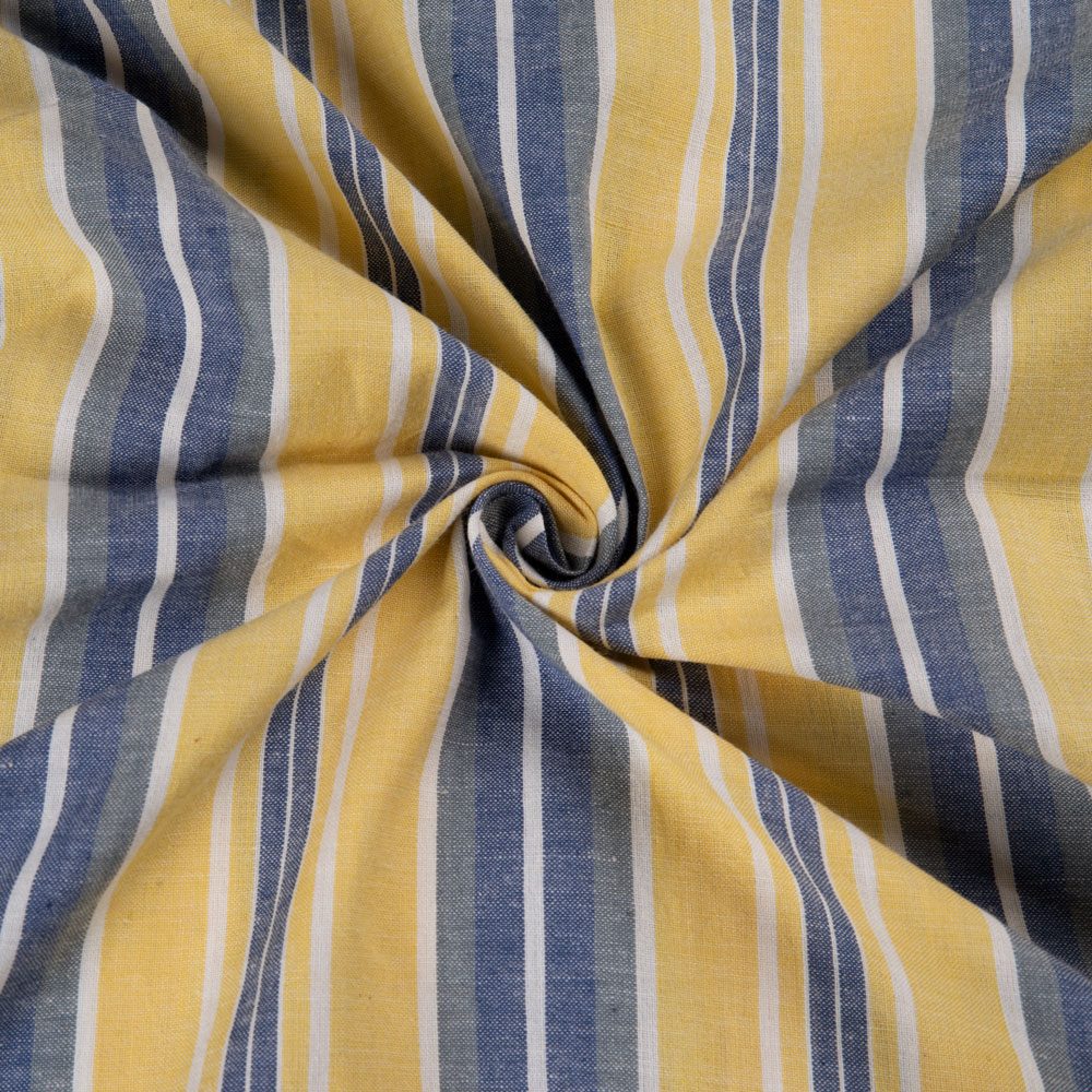 Stripe Yellow & Blue Pure Cotton 97 GSM Handwoven Fabric
