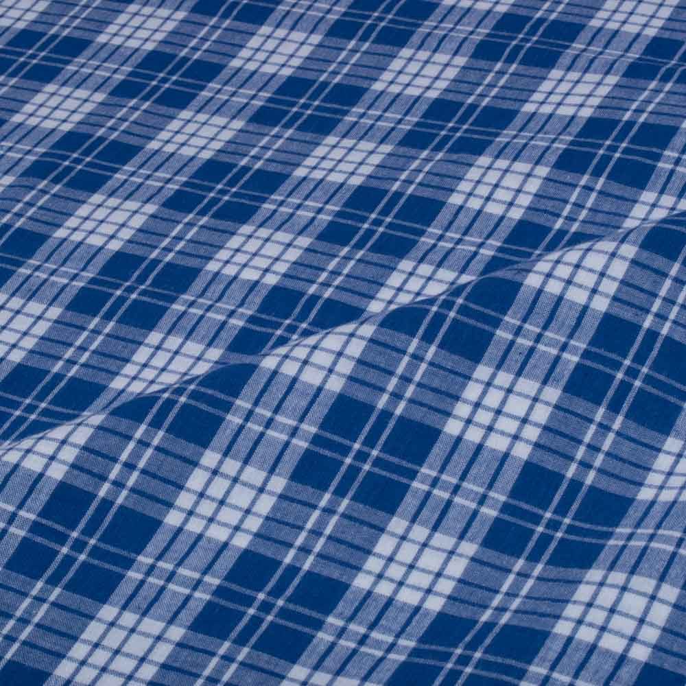 Check White Blue Pure Cotton 90 GSM Handwoven Fabric