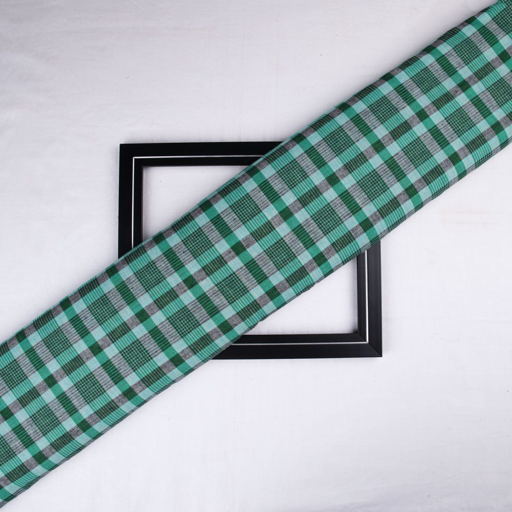 Check Green Pure Cotton 66 GSM Handwoven Fabric 240