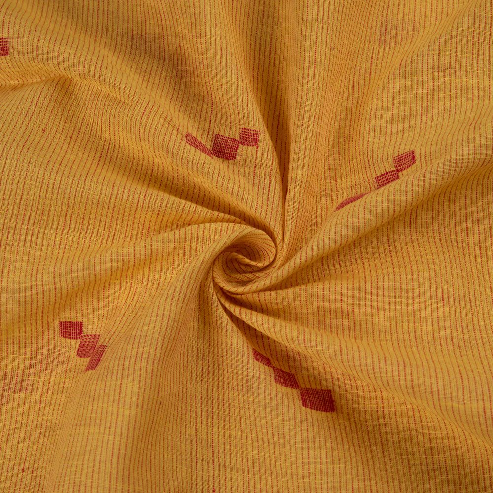 Geometric Stripe Yellow Jamdani Pure Cotton 55 GSM Handwoven Fabric