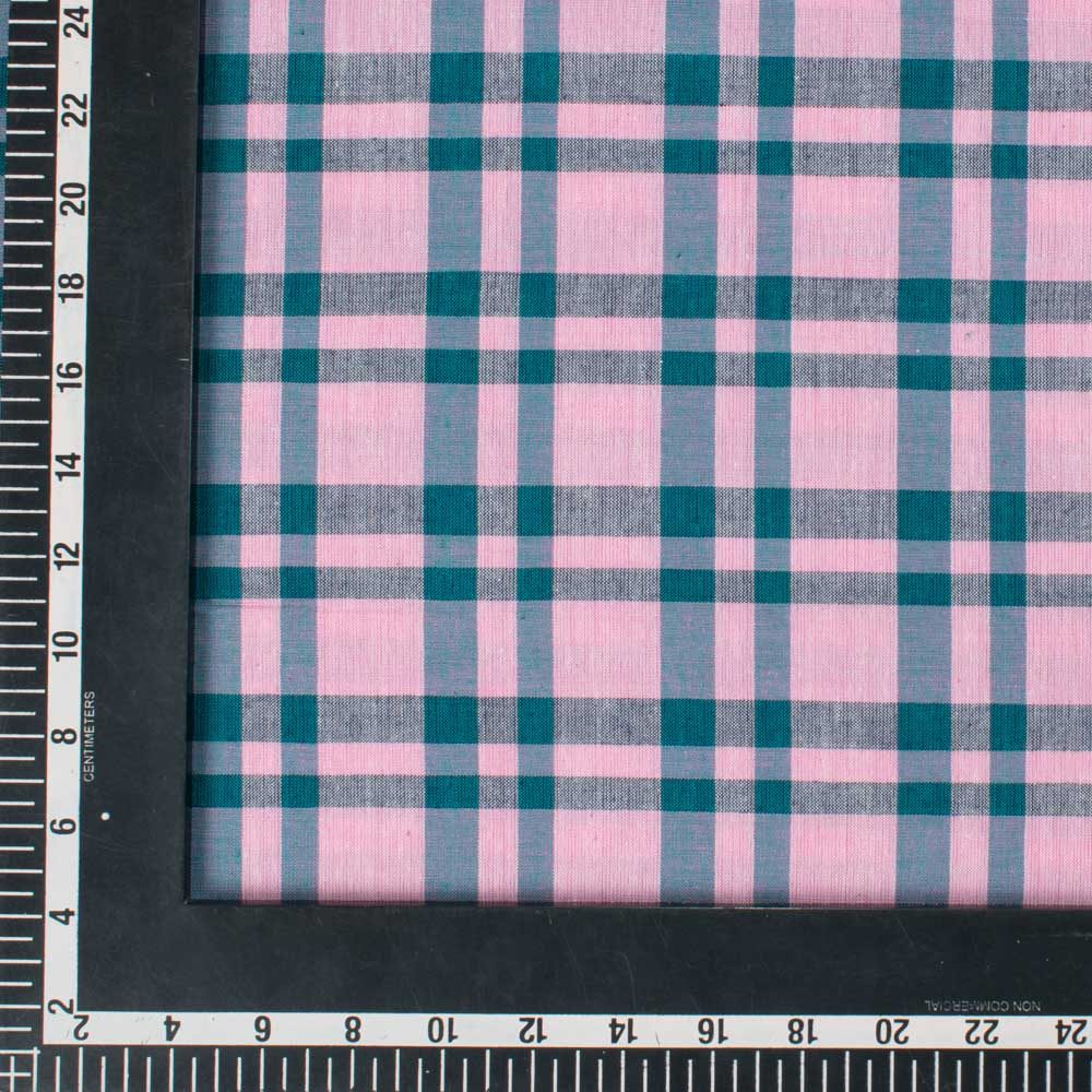 Check Pink Blue Pure Cotton 100 GSM Handwoven Fabric