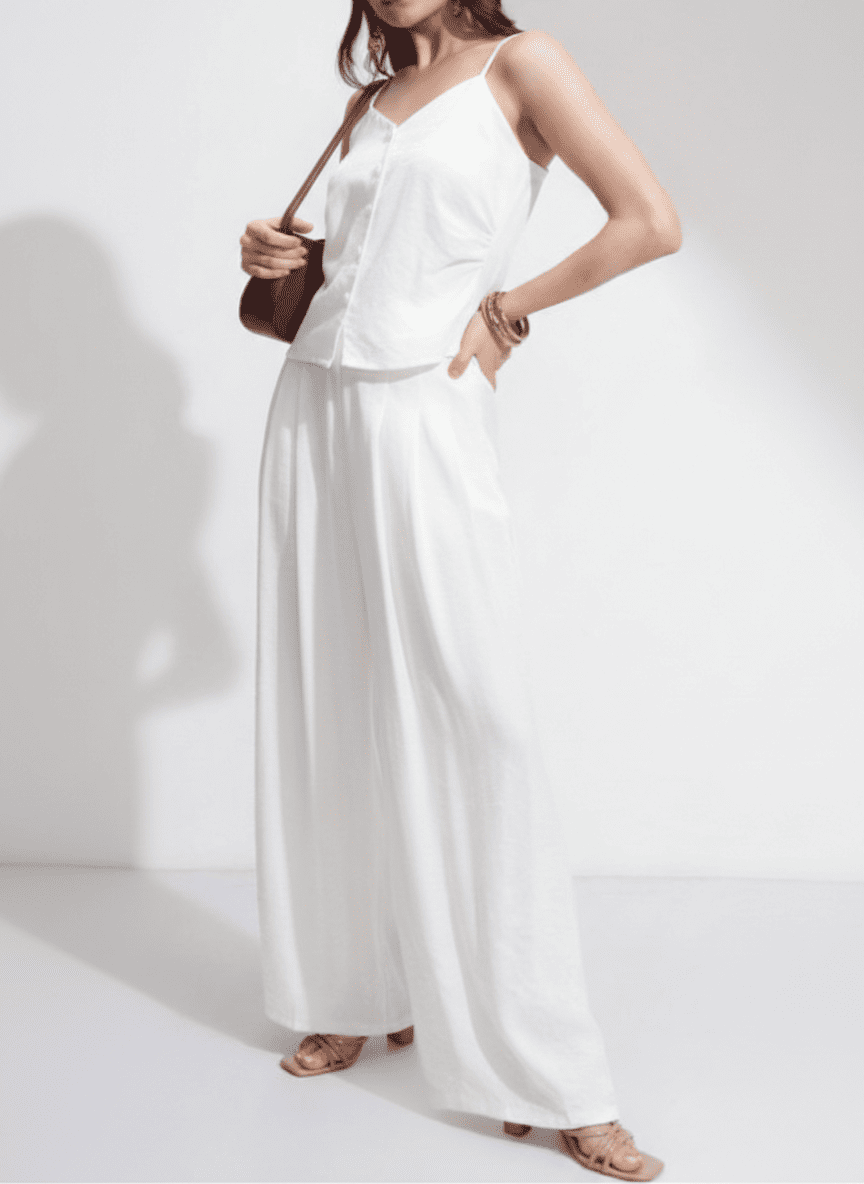Buttoned Spaghetti Sleeves Top & Pleated Pants Co-ord Set