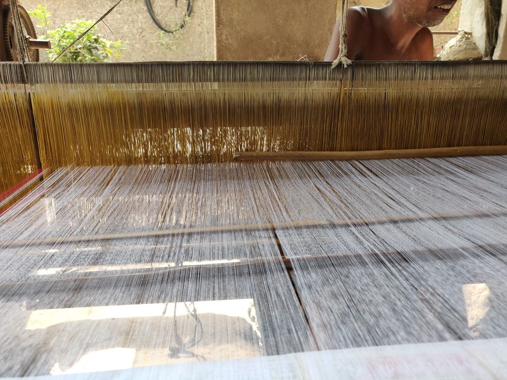 Silk yarns woven into fabric