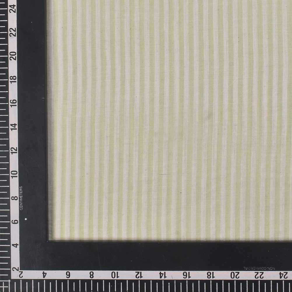 STRIPE LIGHT GREEN & WHITE KHADI COTTON 68 GSM HANDWOVEN FABRIC