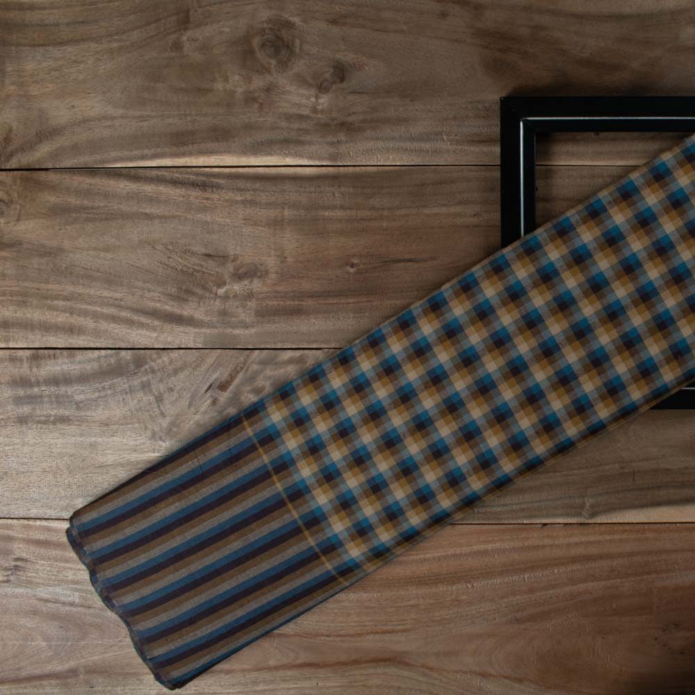 Check Multicolor Pure Cotton 80 GSM Handwoven Fabric 881
