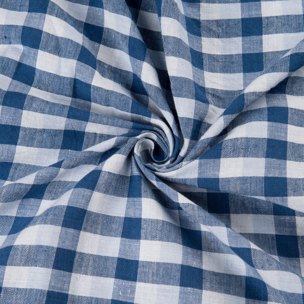 Check White & Blue Khadi Cotton 118 GSM Handwoven Fabric