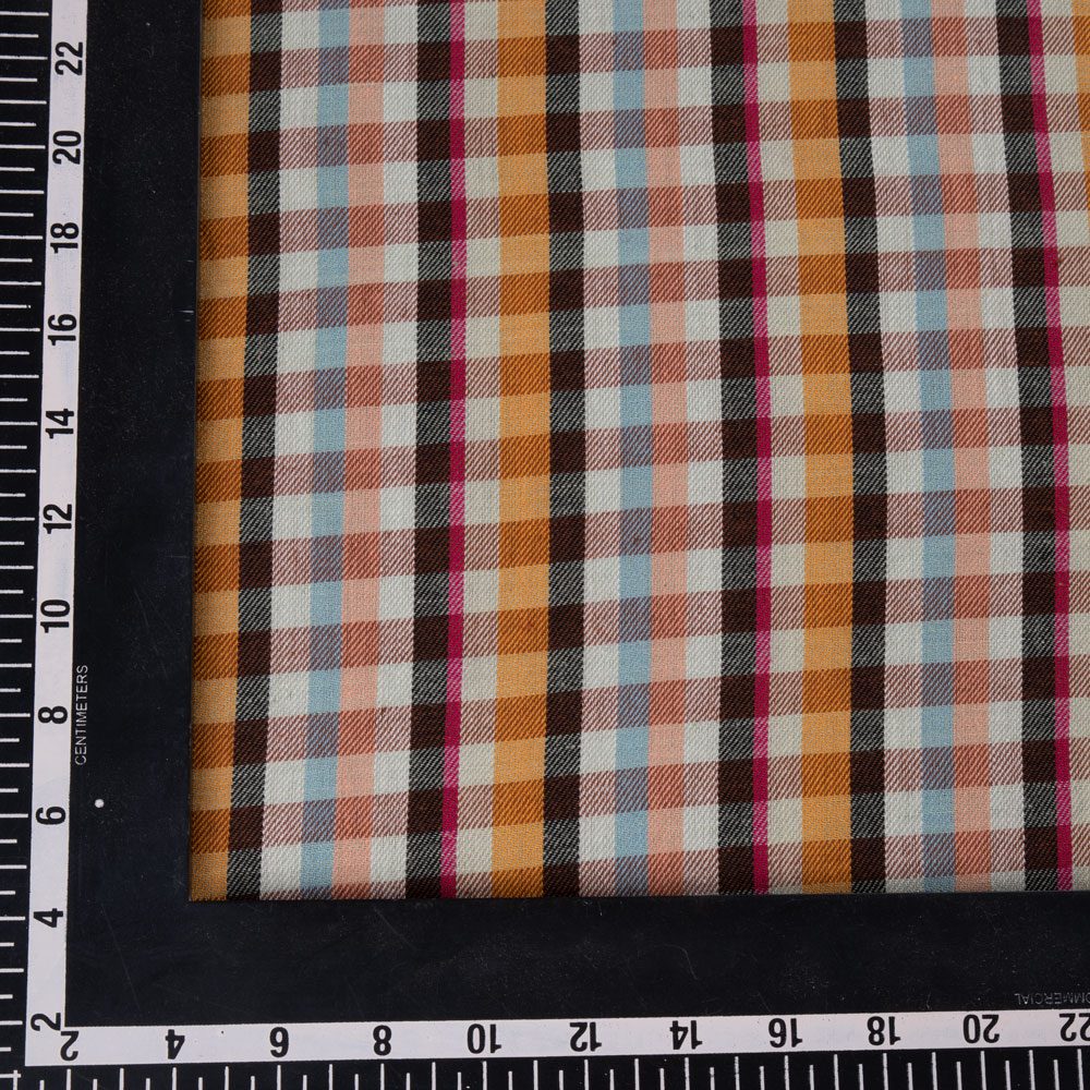 CHECK TWILL MULTI COLOUR PURE COTTON 115 GSM HANDWOVEN FABRIC