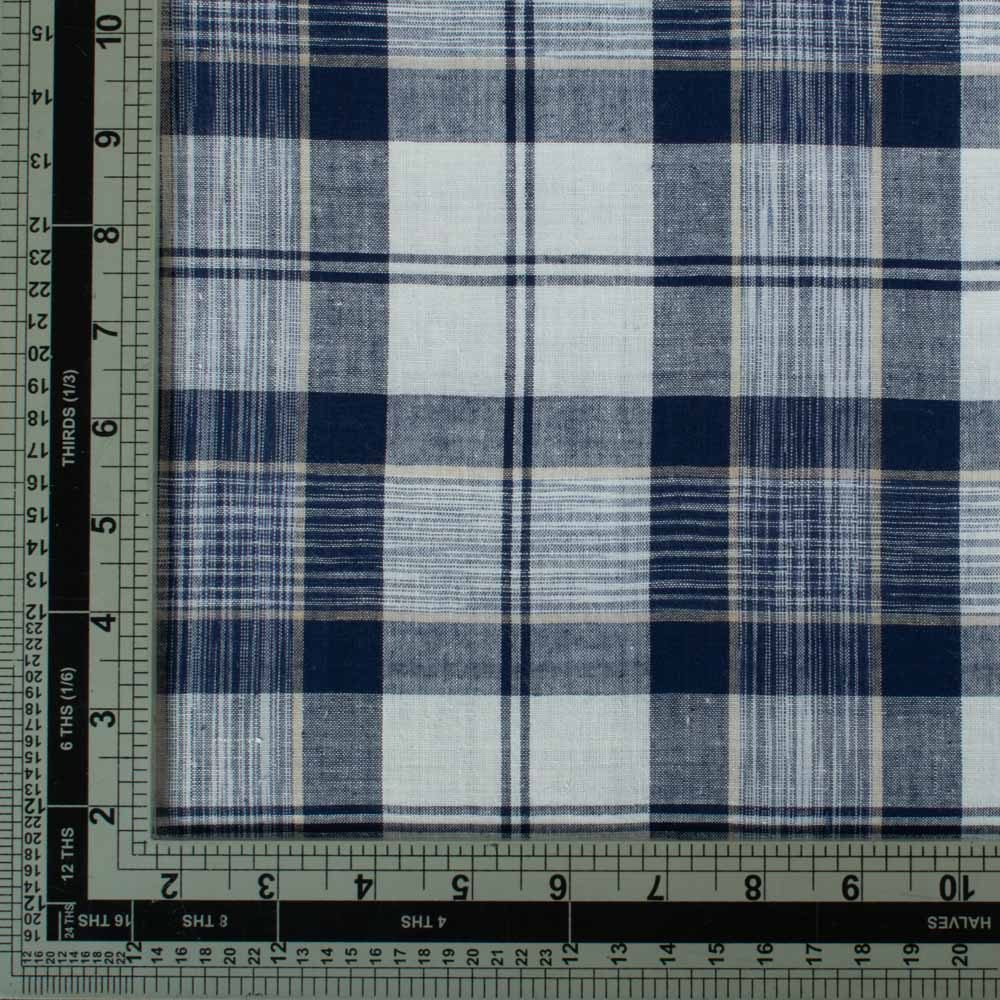 Check Blue & White Tie Dye 100 GSM Pure Cotton Handwoven Fabric