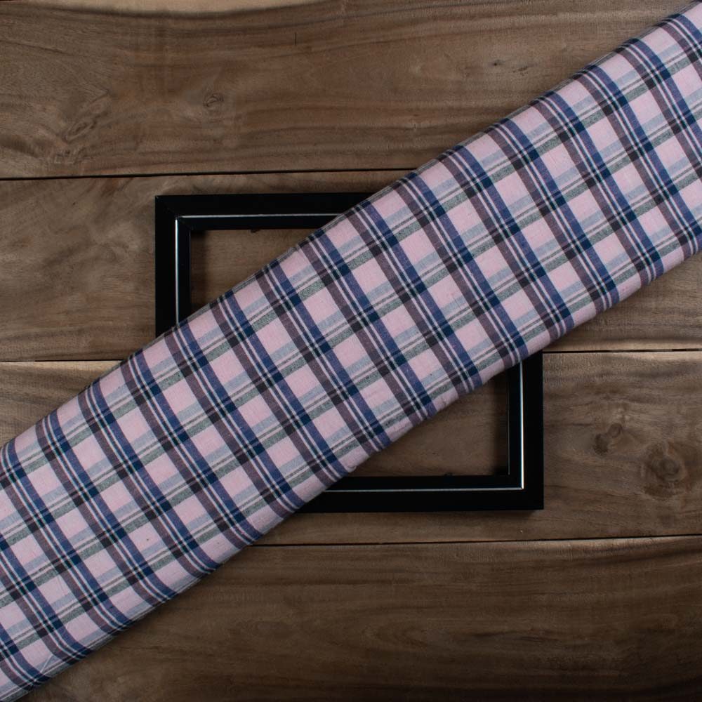 Check Multicolour Cotton Khadi 140 GSM Handwoven Fabric 752