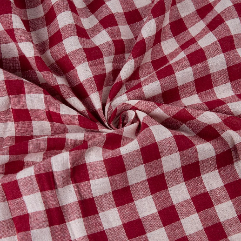 Gingham Check Red & White Pure Cotton 71 GSM Handwoven Fabric