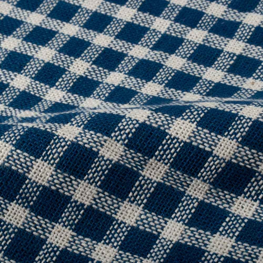 Check Ecru & Blue Pure Cotton 225 GSM Handwoven Fabric
