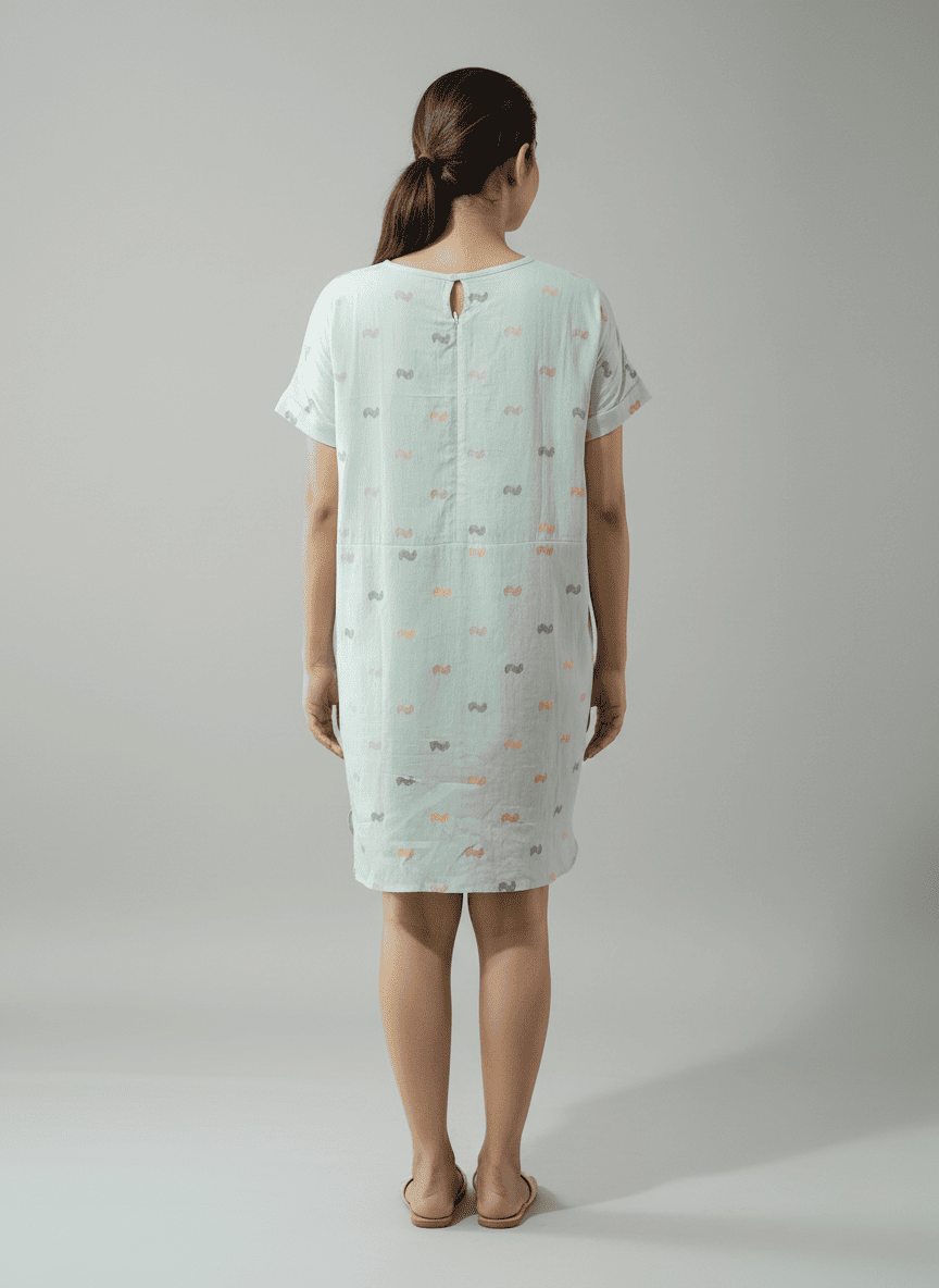 Green Kimono-style dress with a single side pocket