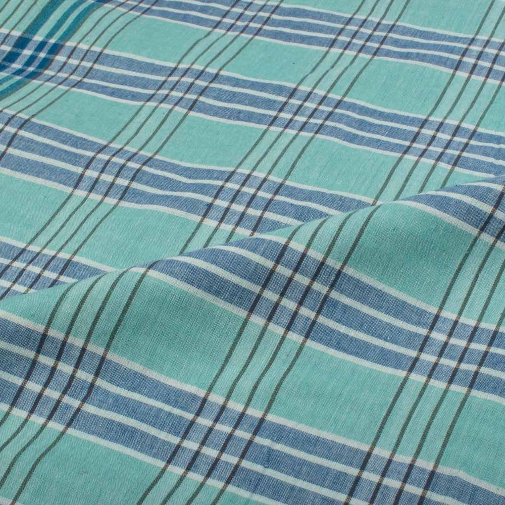 Check White Blue and Green Pure Cotton 100 GSM Handwoven Fabric