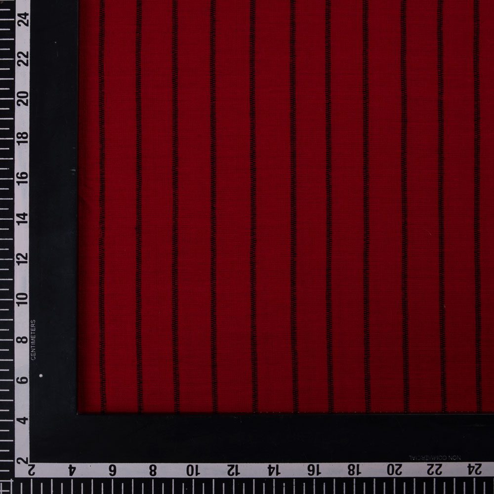 STRIPE DEEP RED PURE COTTON 131 GSM HANDWOVEN FABRIC