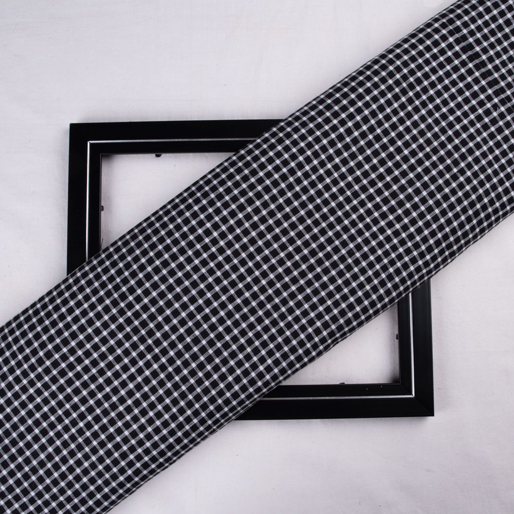 Check Black & White Pure Cotton 106 GSM Handwoven Fabric