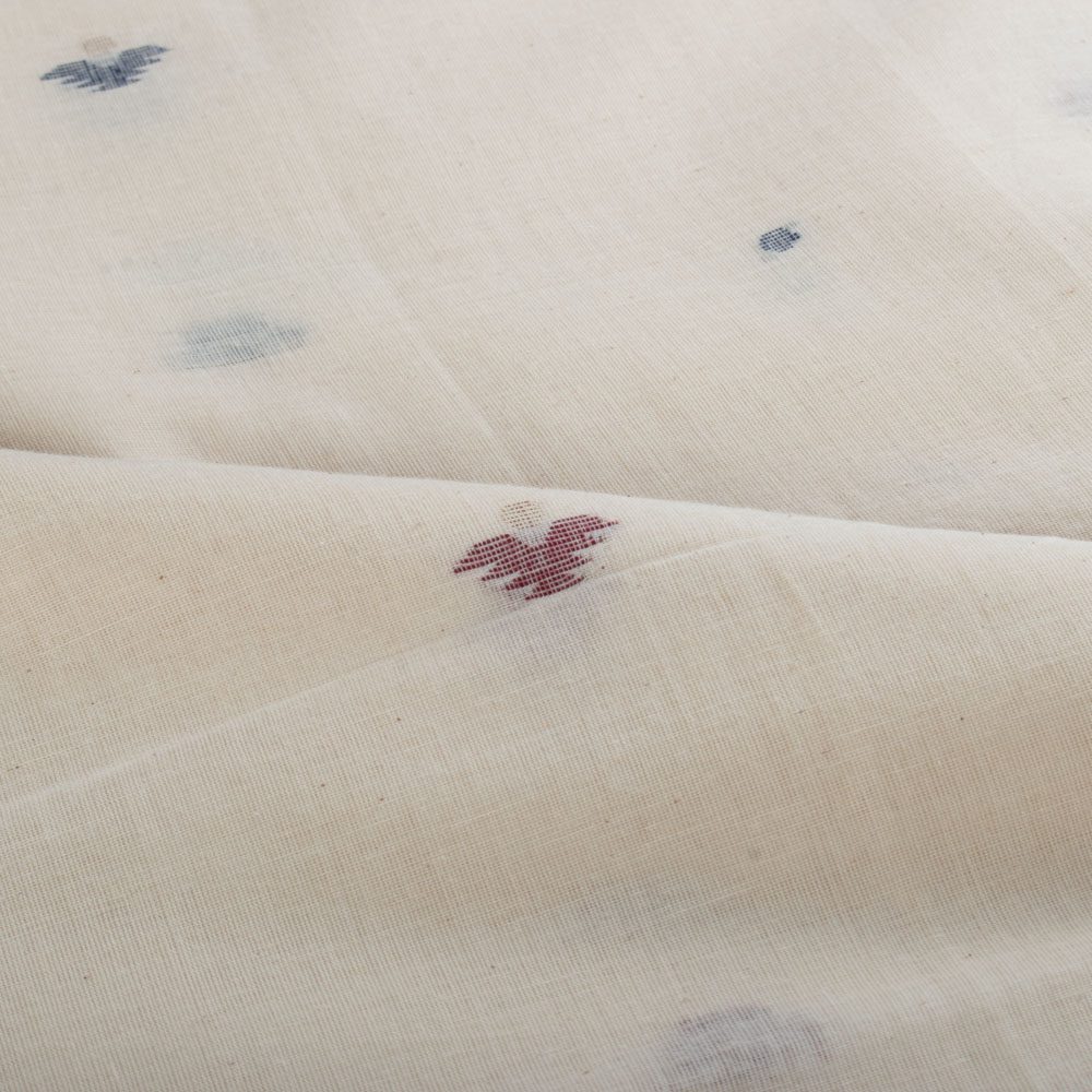 Cream Base Object Motif Pure Cotton 55 GSM Handwoven Jamdani Fabric