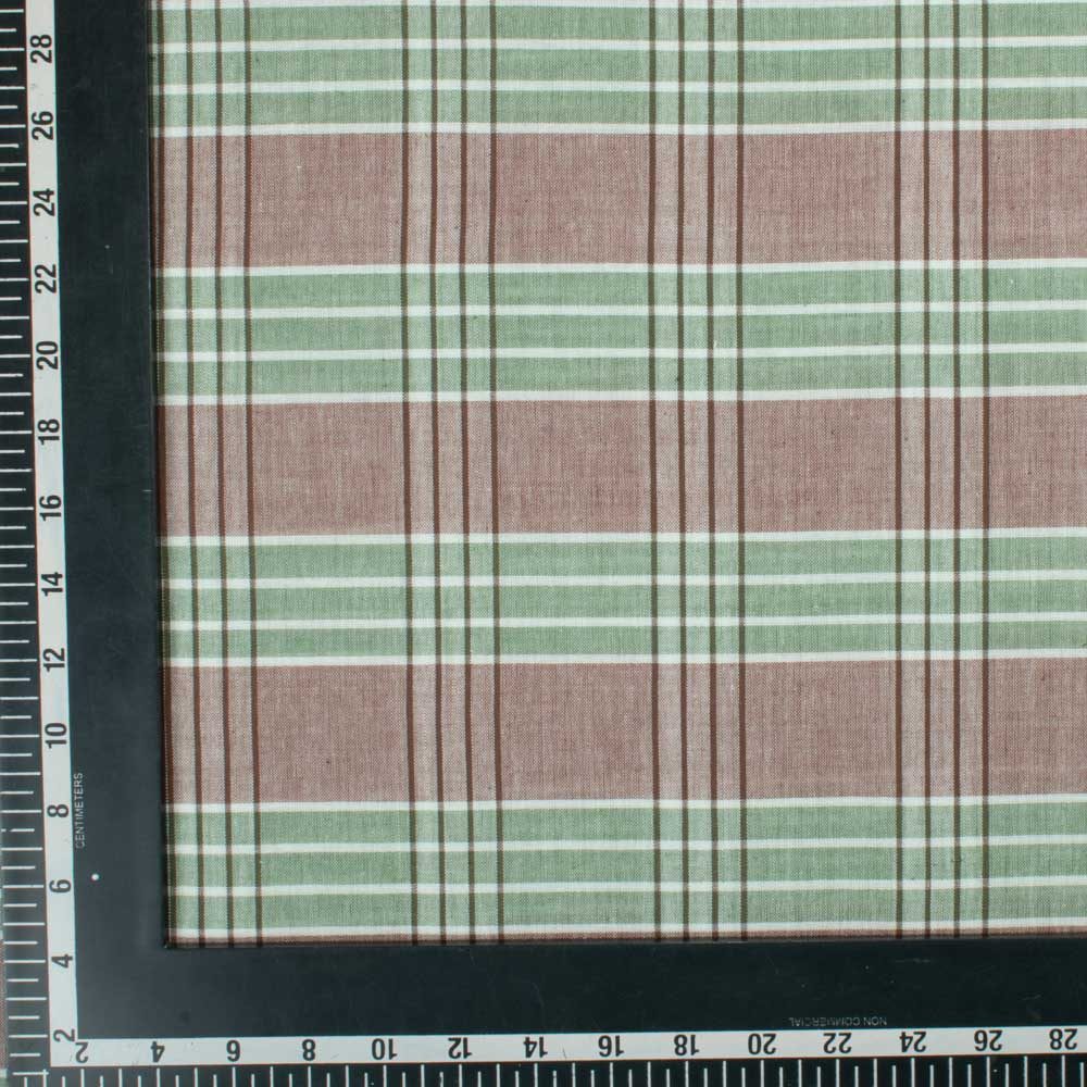 Check Green Brown and Blue Pure Cotton 105 GSM Handwoven Fabric