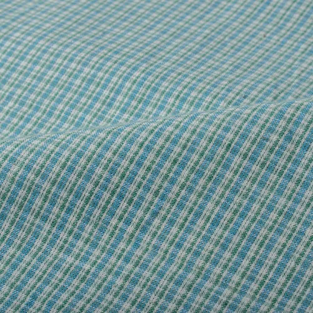 Check Sky Green & White Pure Cotton 100 GSM Handwoven Fabric