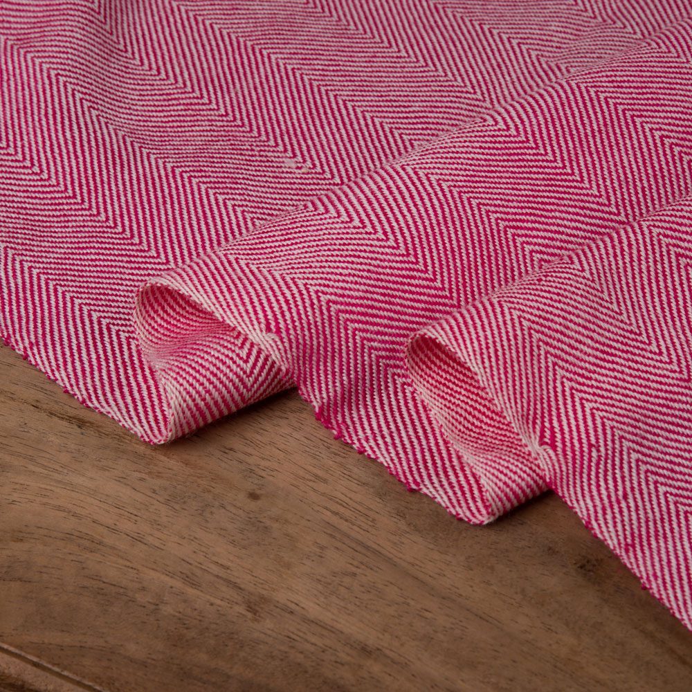 Herringbone Pink Pure Wool 220 GSM Handwoven Fabric