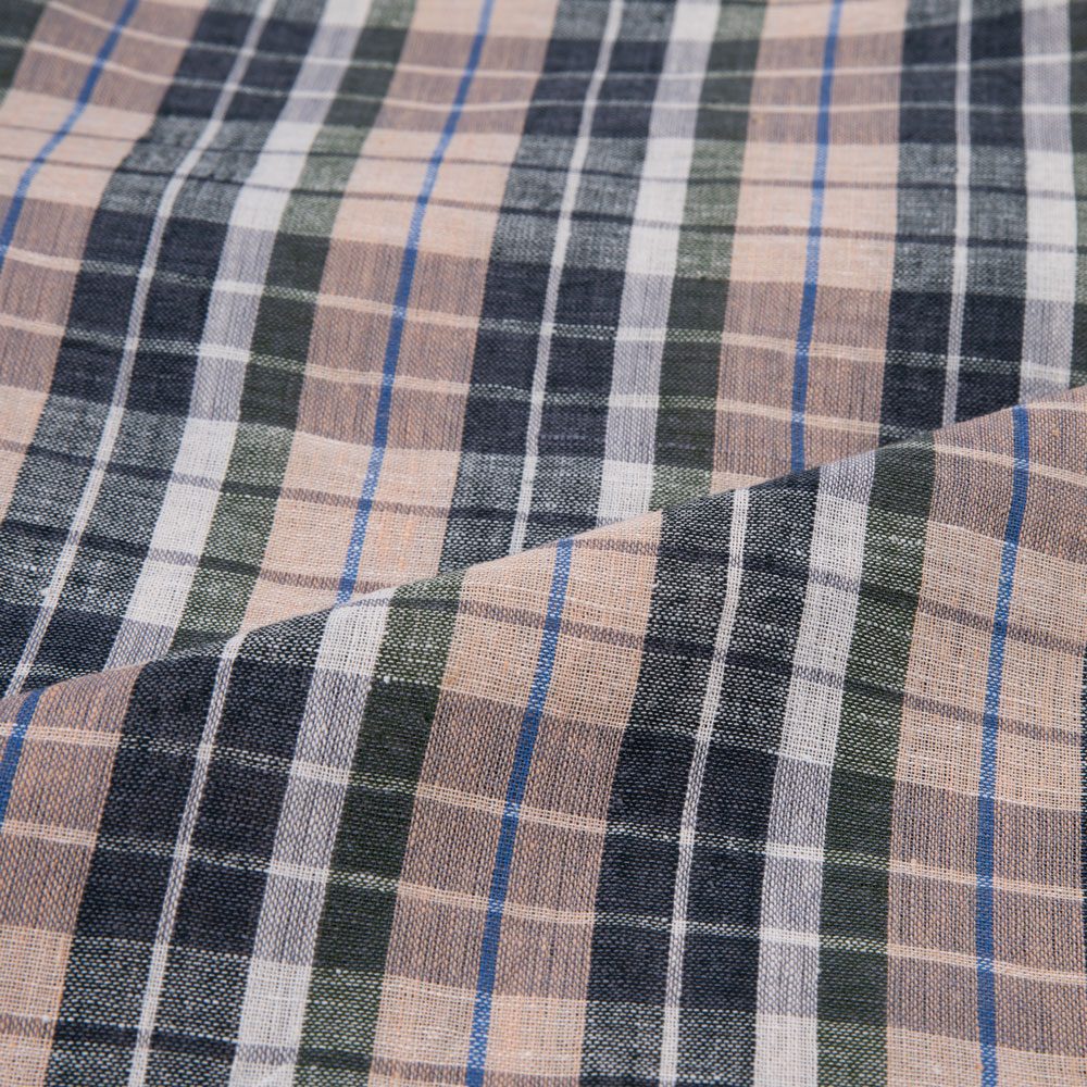 CHECK BEIGE & BLACK PURE COTTON 95 GSM HANDWOVEN FABRIC