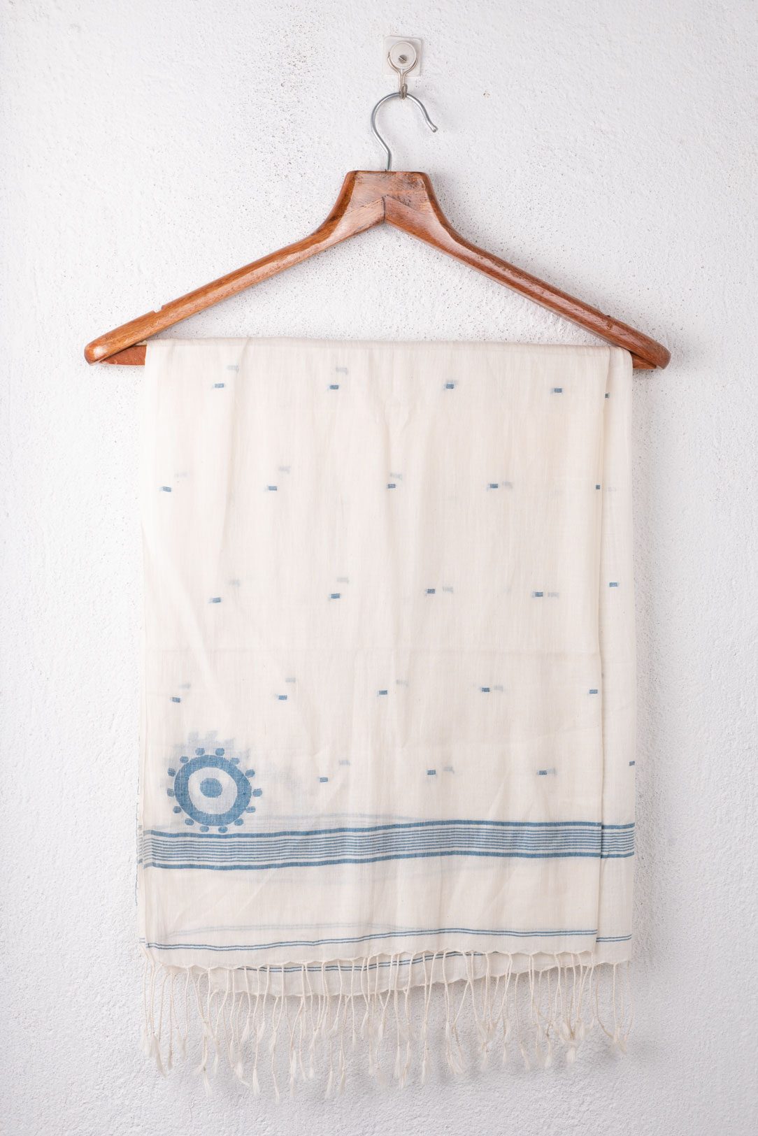 Geometric Stripe White Jamdani Handwoven Cotton Scarf
