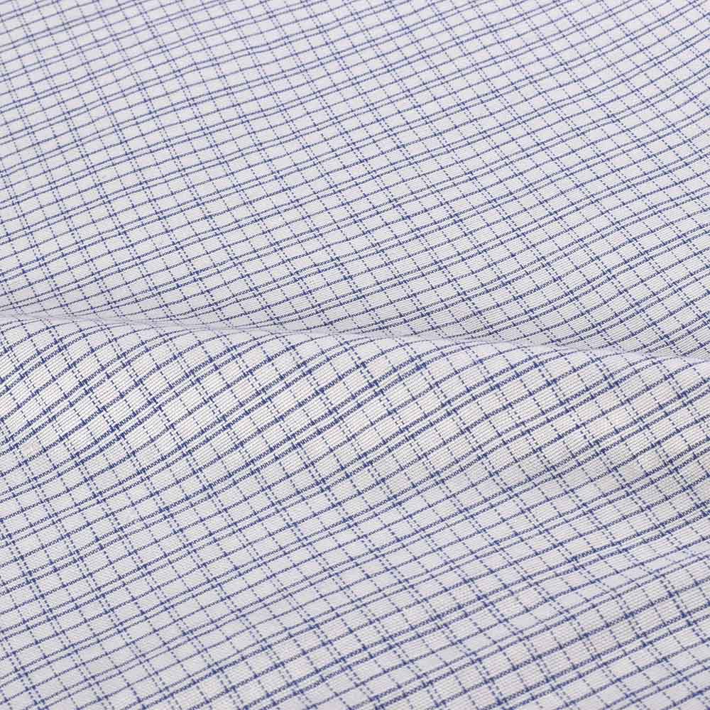 CHECK WHITE BLUE KHADI COTTON 145 GSM HANDWOVEN FABRIC