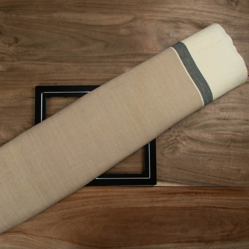 Stripe White & Beige Pure Cotton 152 GSM Handwoven Fabric