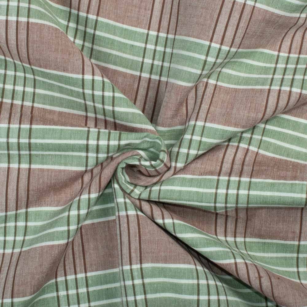 Check Green Brown and Blue Pure Cotton 105 GSM Handwoven Fabric