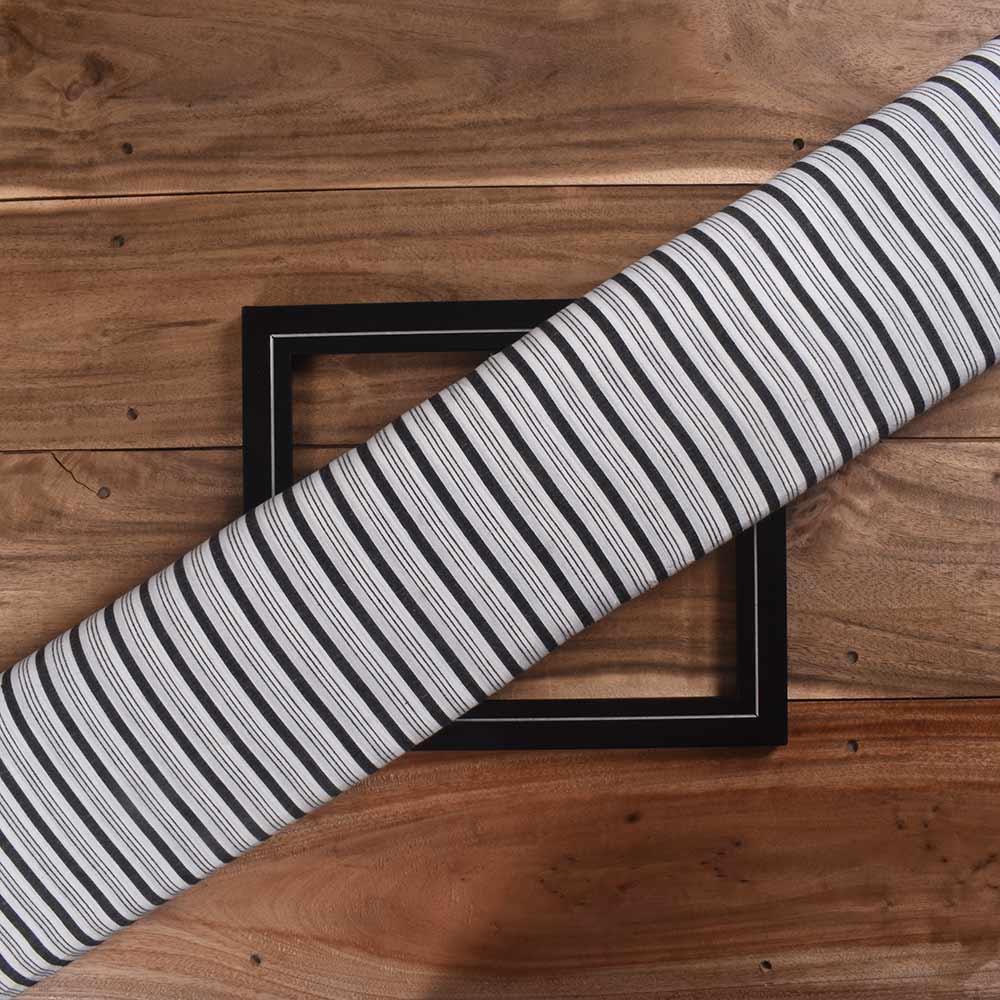 Stripe Black & White Pure Cotton 85 GSM Handwoven Fabric H