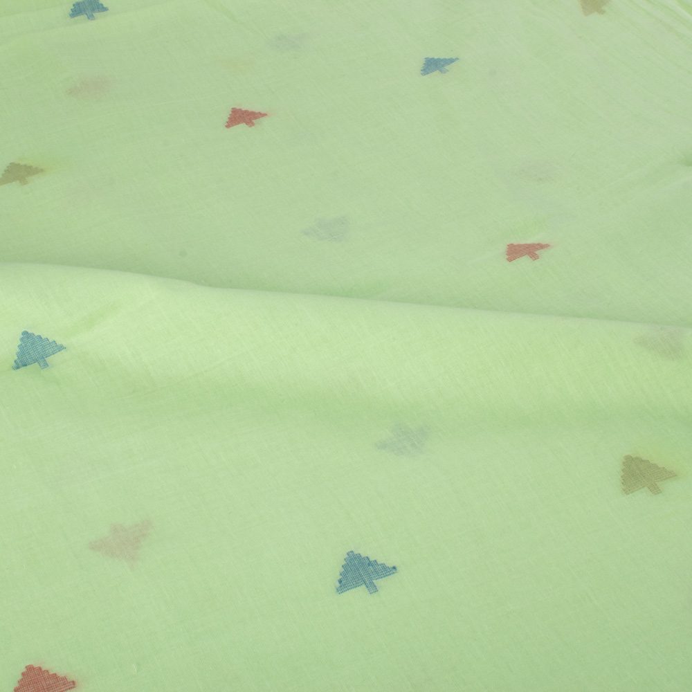 Geometric Green Jamdani Pure Cotton 55 GSM Handwoven Fabric