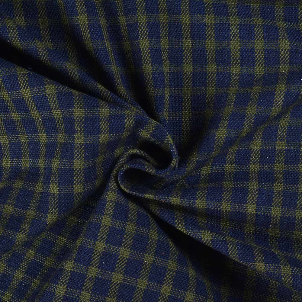 Check Navy & Olive Pure Khadi 260 GSM Handwoven Fabric