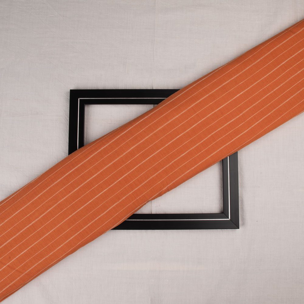 Pinstripe Tangerine Pure Cotton 92 GSM Handwoven Fabric