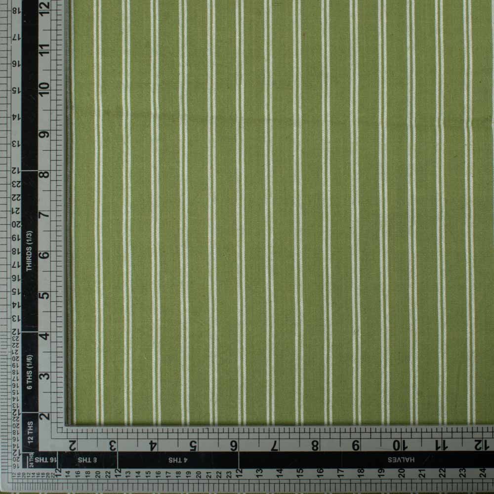 Stripe Olive & White Pure Cotton 130 GSM Handwoven Fabric