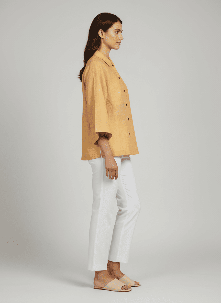 Spread Collared Shirt With Center Placket- Bell Sleeves