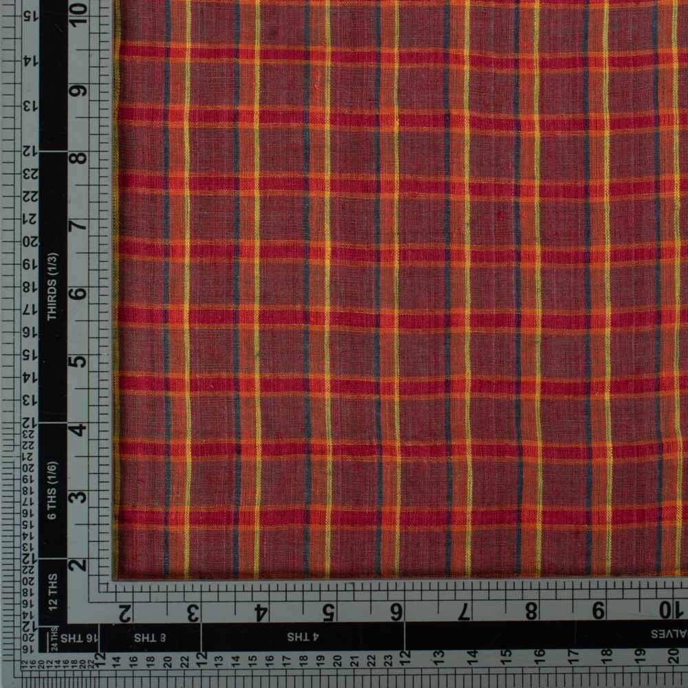 CHECK MAROON PURE LINEN 116 GSM HANDWOVEN FABRIC