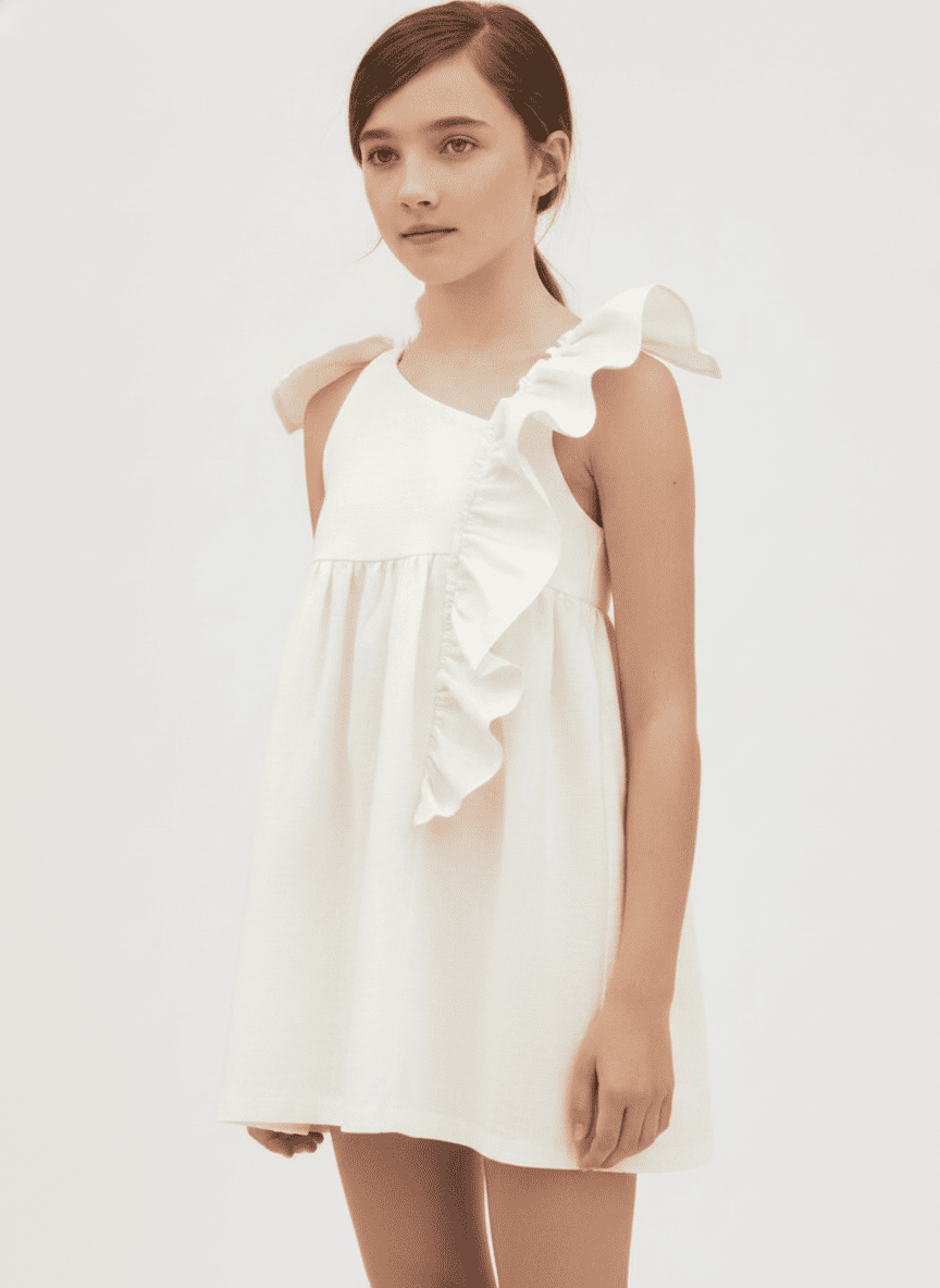 One Shoulder Tied Ruffles & Gathered Kid's Dress
