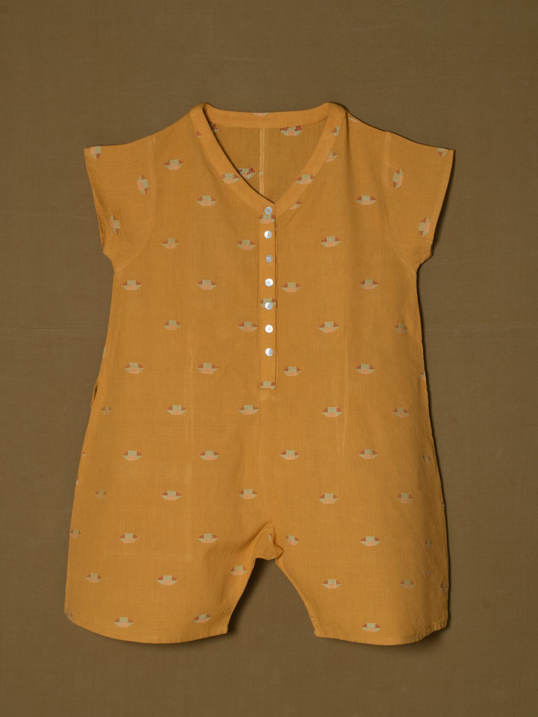 Mustard Handwoven Jamdani Romper