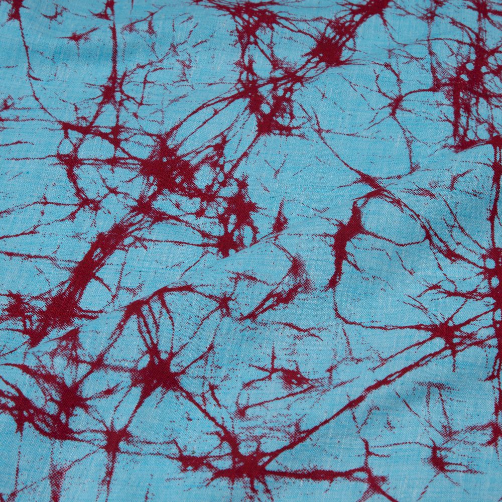 ABSTRACT BLUE SCREENPRINTED COTTON KHADI 86 GSM HANDWOVEN FABRIC
