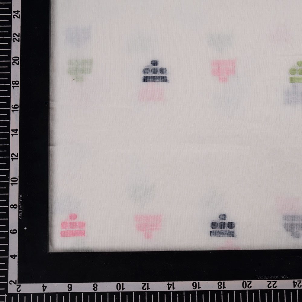 GEOMETRIC WHITE JAMDANI PURE COTTON 55 GSM HANDWOVEN FABRIC