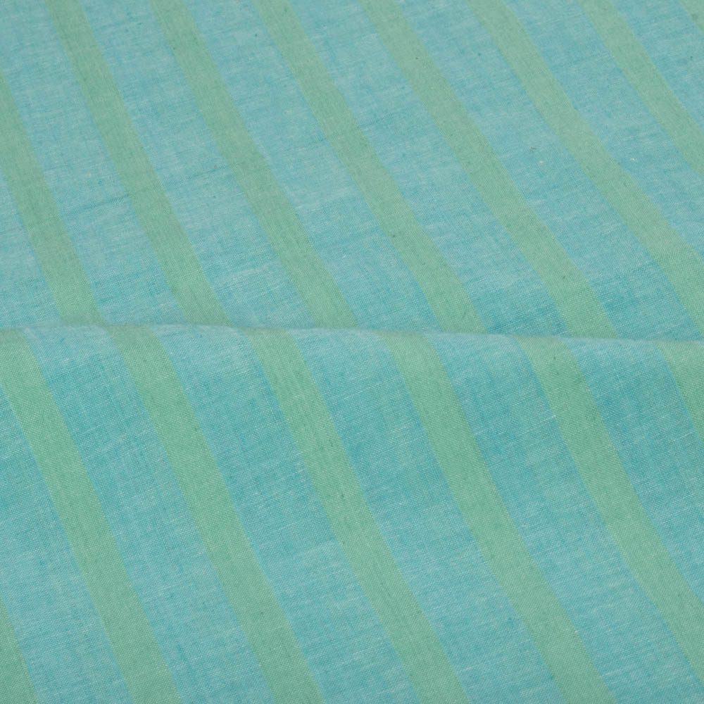 Stripe Blue Green Pure Cotton 90 GSM Handwoven Fabric 385