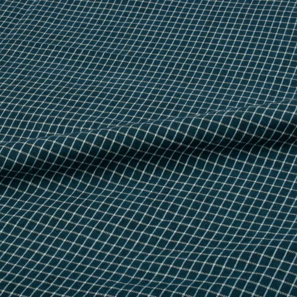 Check Petrol Blue White Pure Cotton 105 GSM Handwoven Fabric 656